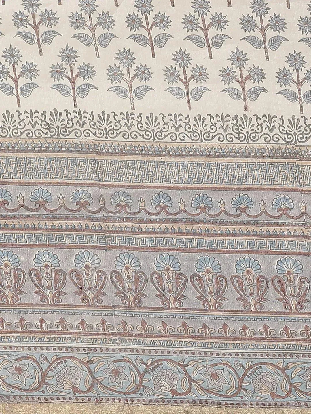 Off White Printed Cotton Silk Saree - Libas 