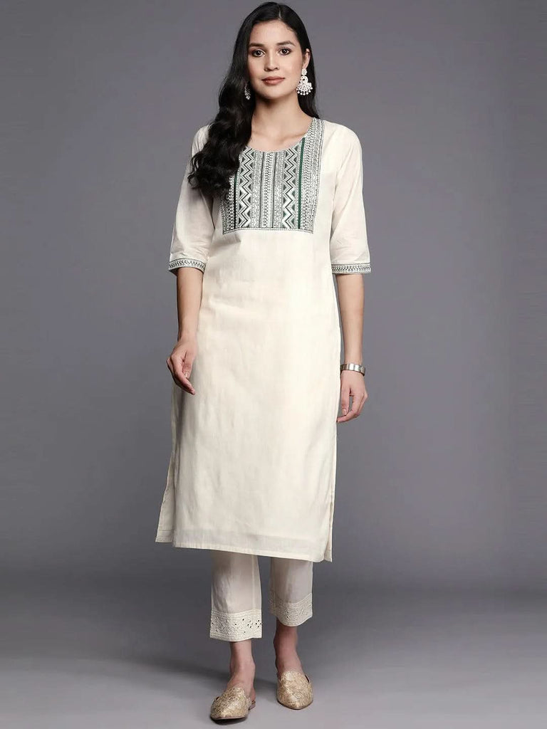 Libas Off White Printed Cotton Straight Kurta