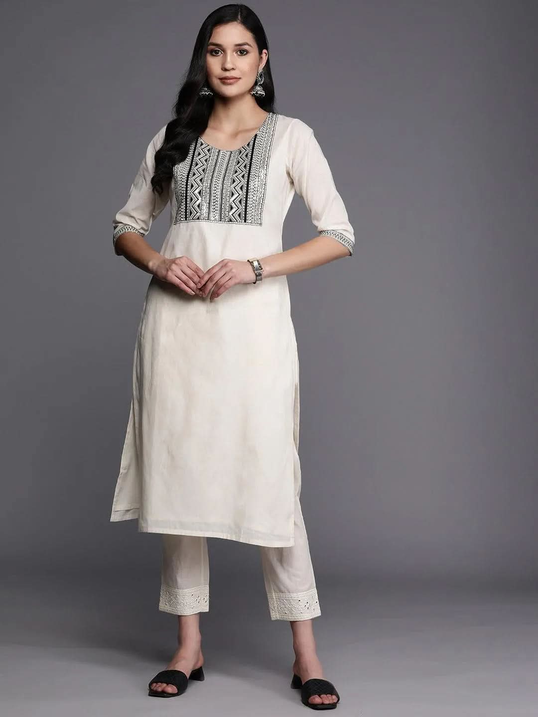 libas Off White Printed Cotton Straight Kurta-picture-10