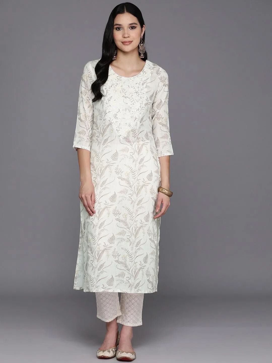 Women Off White Ornamental Printed Kurti