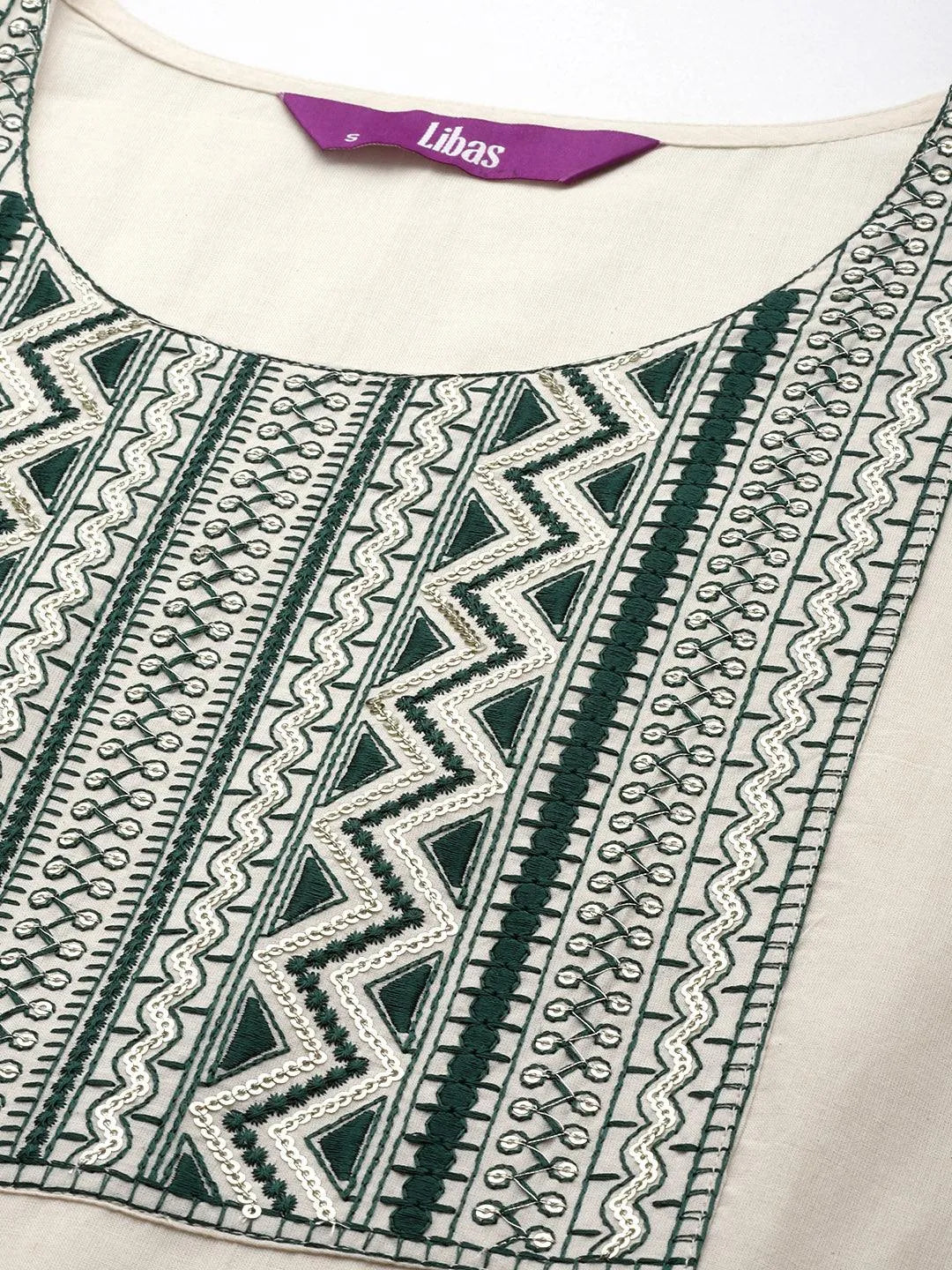 Off White Printed Cotton Straight Kurta - Libas