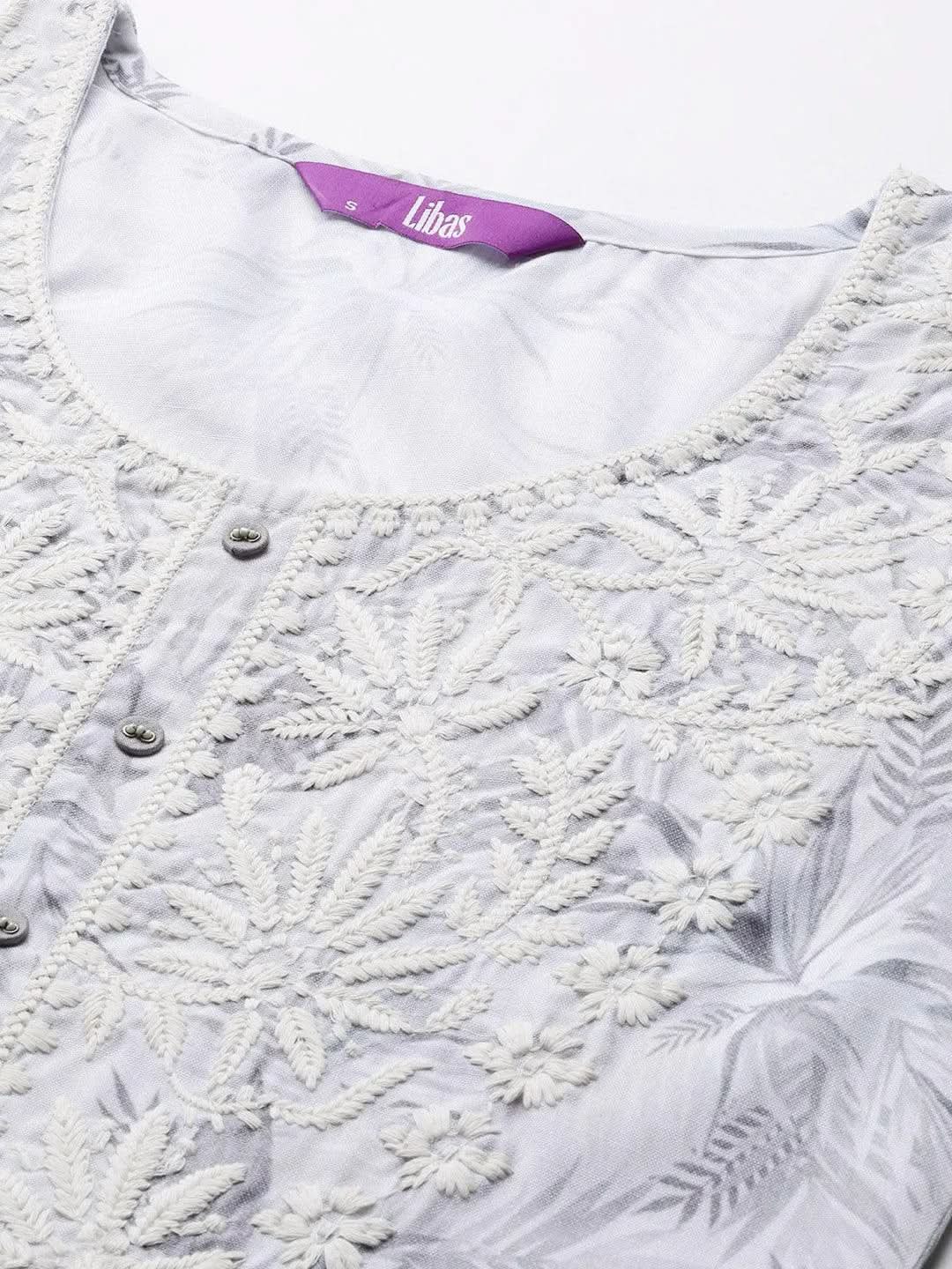 Off White Printed Cotton Straight Kurta - Libas 