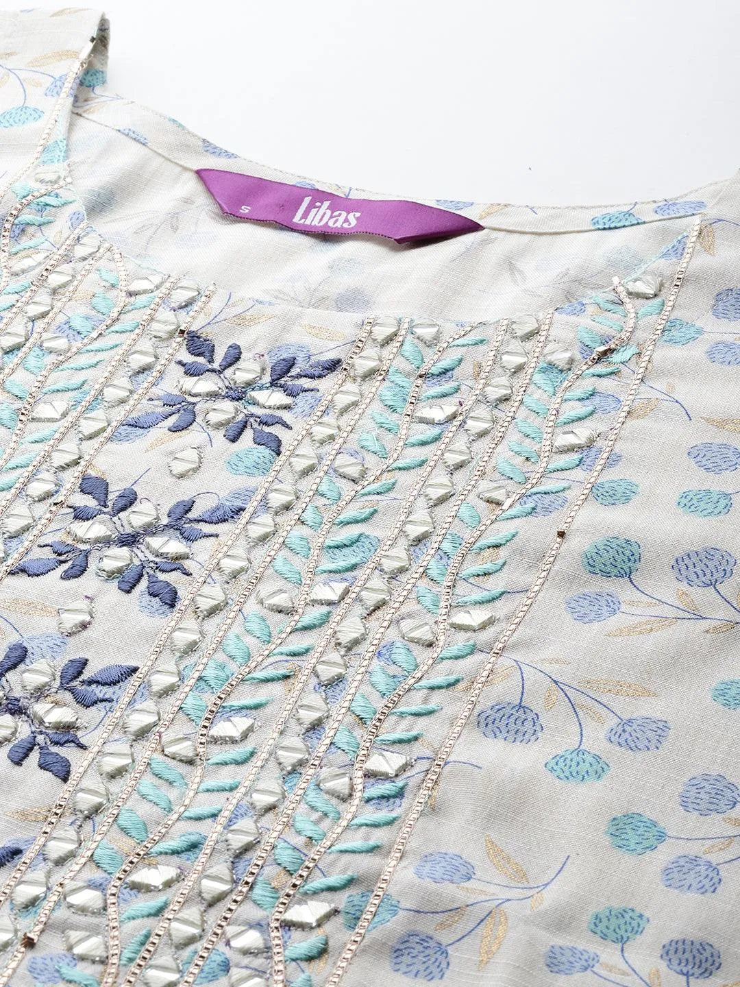 Off White Printed Cotton Straight Kurta - Libas 