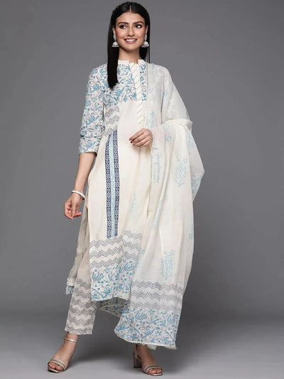 Off White Printed Cotton Suit Set - Libas