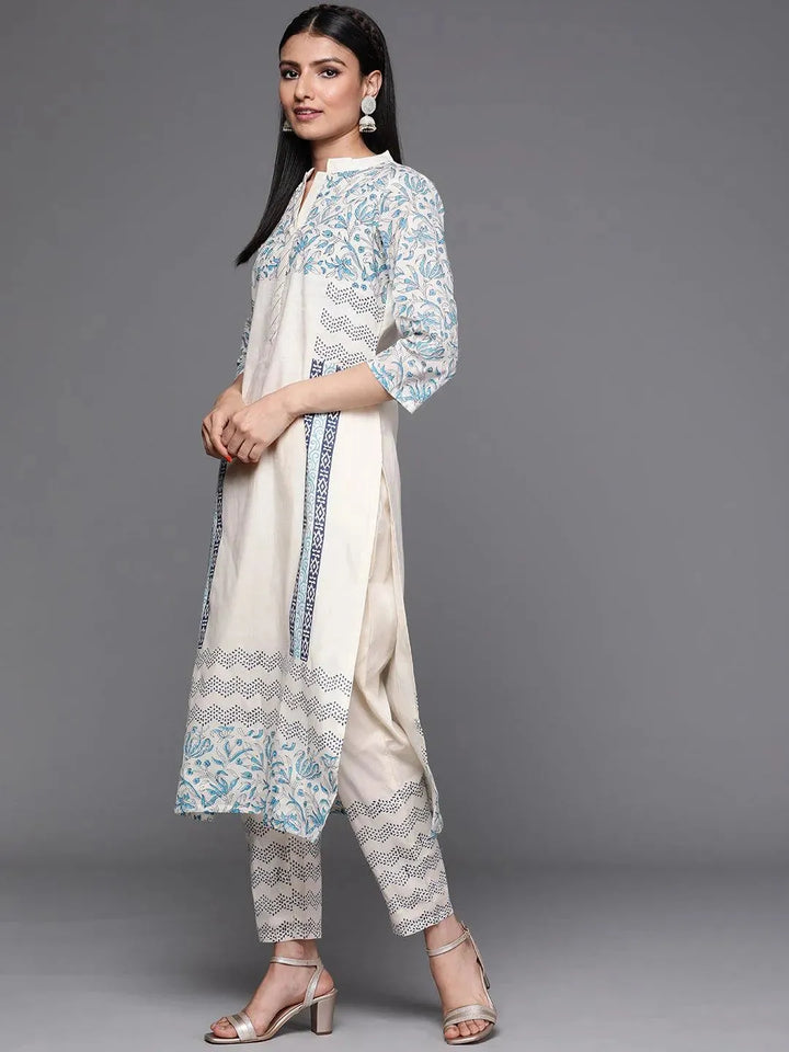 Off White Printed Cotton Suit Set - Libas