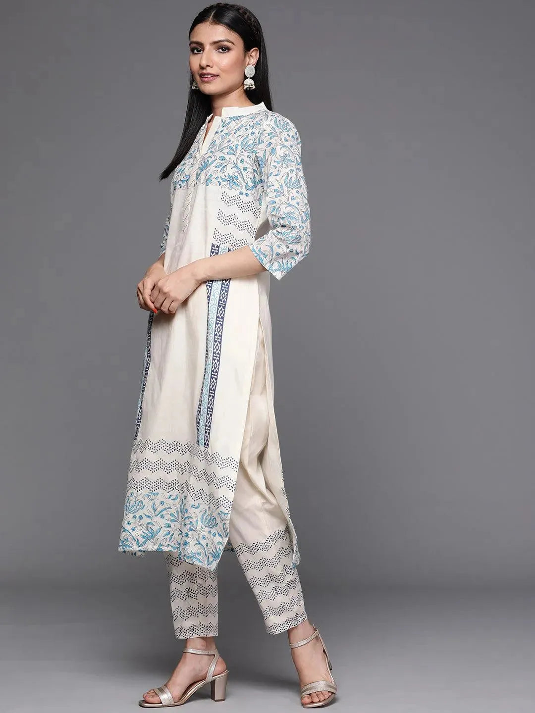 Off White Printed Cotton Suit Set - Libas