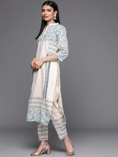 Off White Printed Cotton Suit Set - Libas