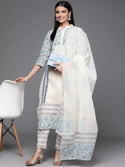 Off White Printed Cotton Suit Set - Libas