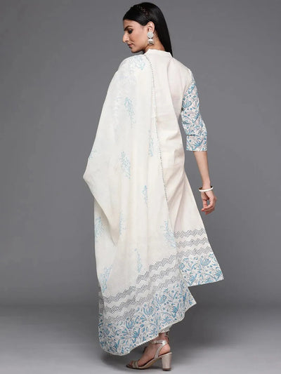 Off White Printed Cotton Suit Set - Libas