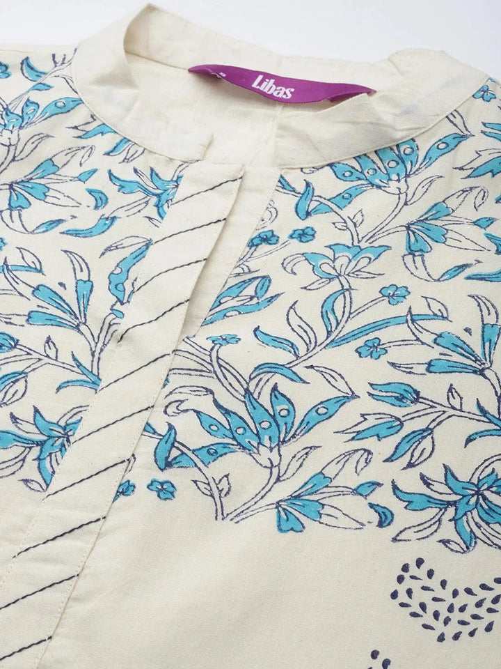 Off White Printed Cotton Suit Set - Libas