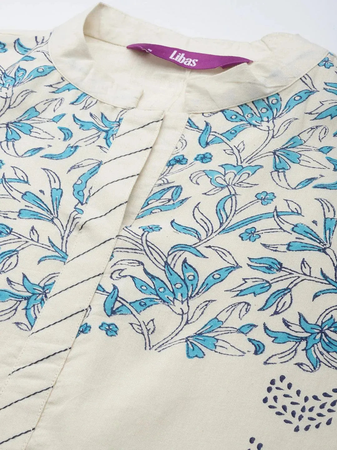 Off White Printed Cotton Suit Set - Libas