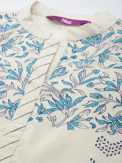 Off White Printed Cotton Suit Set - Libas