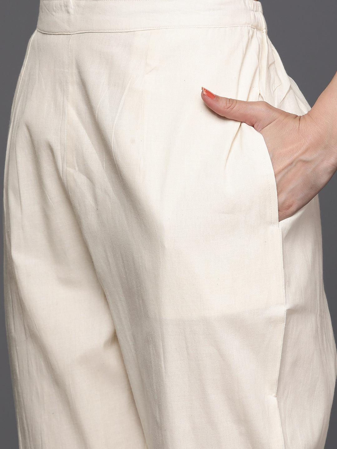 Off White Printed Cotton Suit Set - Libas