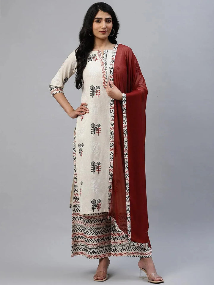 Off-White Printed Cotton Kurta Set - Libas