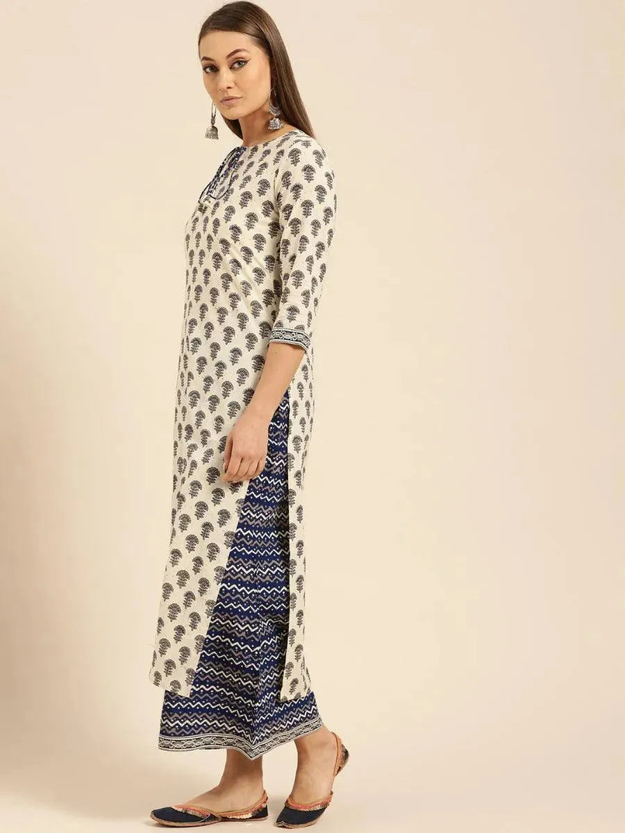 Off-White Printed Cotton Suit Set - Libas 