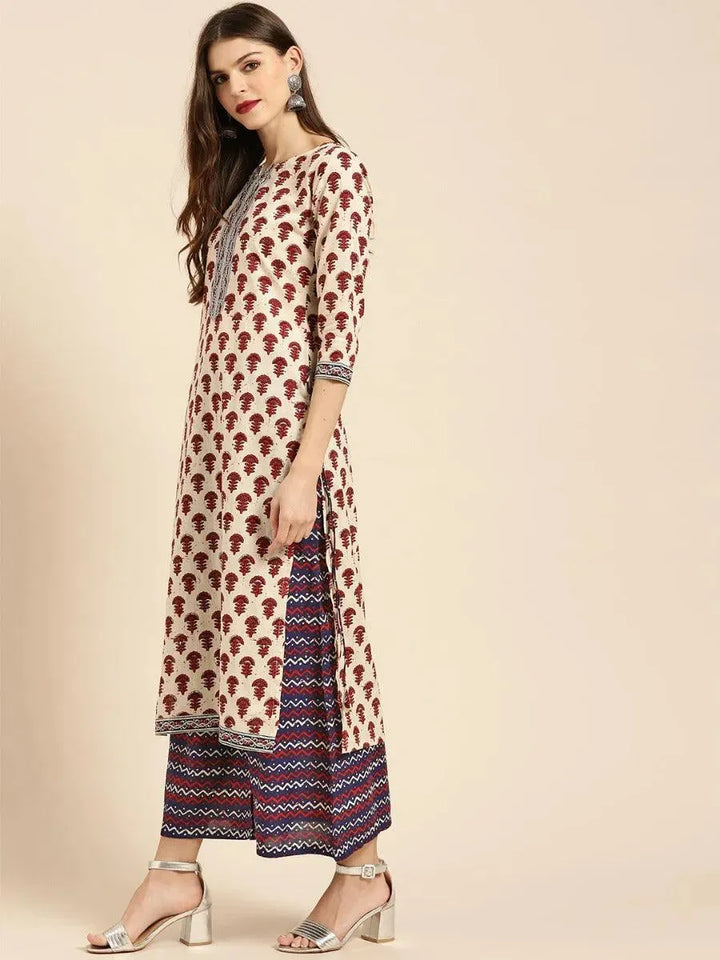Off-White Printed Cotton Suit Set - Libas