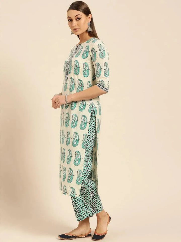 Off-White Printed Cotton Suit Set - Libas