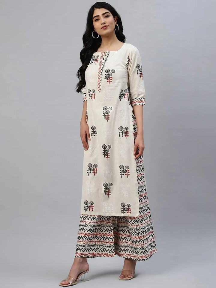 Off-White Printed Cotton Kurta Set - Libas