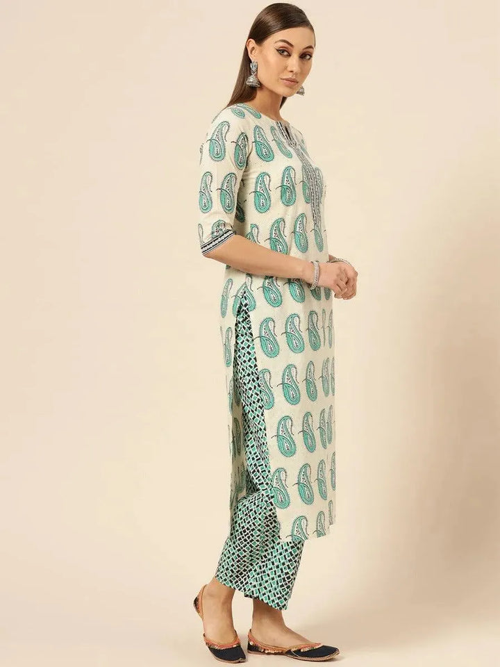Off-White Printed Cotton Suit Set - Libas