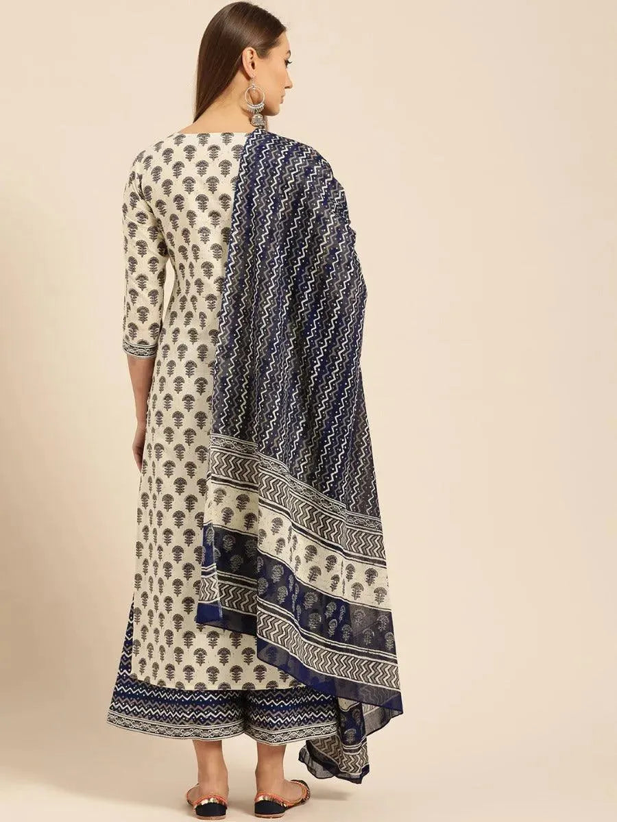 Off-White Printed Cotton Suit Set - Libas 