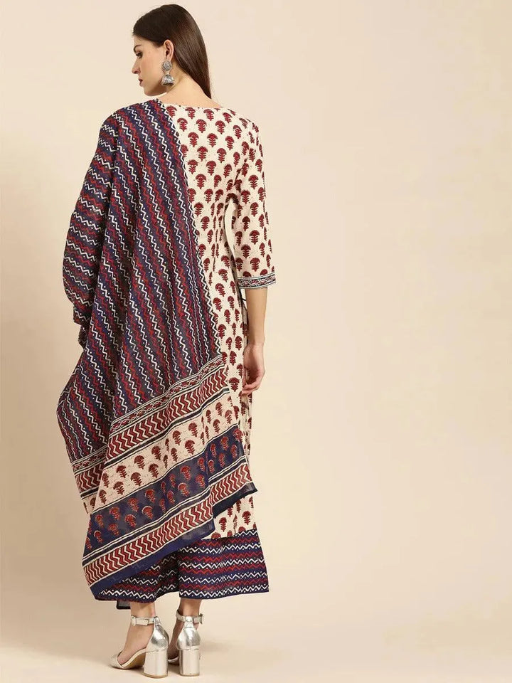 Off-White Printed Cotton Suit Set - Libas