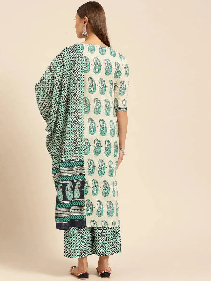 Off-White Printed Cotton Suit Set - Libas