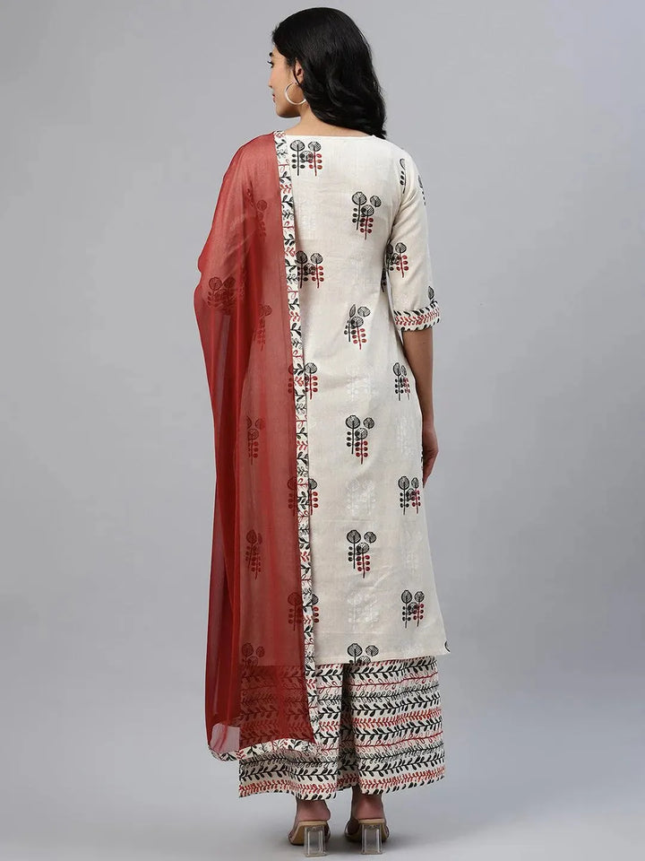 Off-White Printed Cotton Kurta Set - Libas