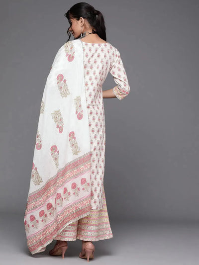 Off White Printed Cotton Suit Set - Libas