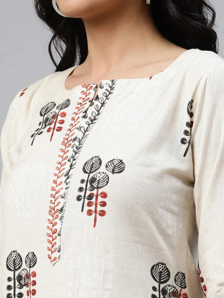 Off-White Printed Cotton Kurta Set - Libas