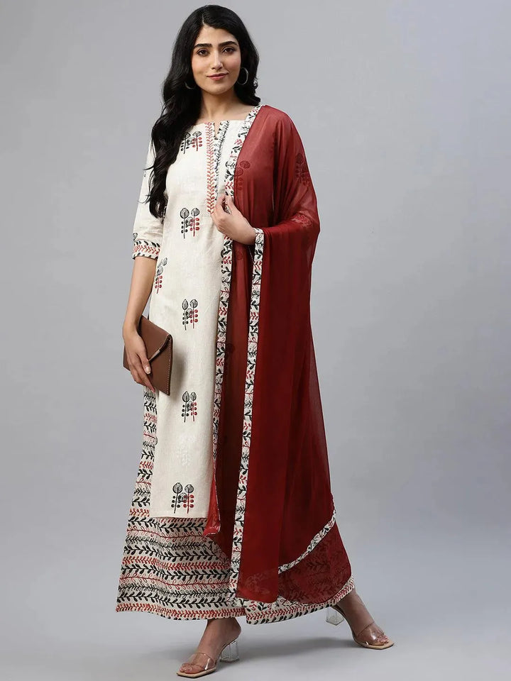 Off-White Printed Cotton Kurta Set - Libas