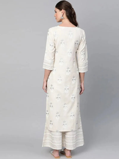 Off-White Printed Cotton Kurta Set - Libas