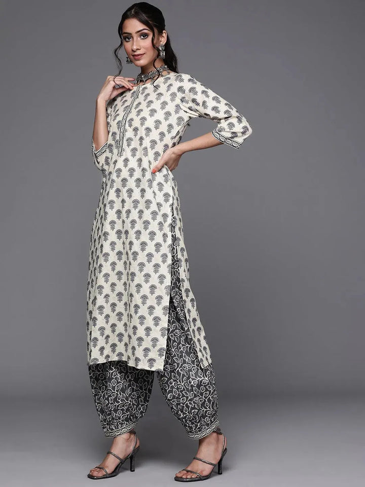 Off White Printed Cotton Suit Set - Libas