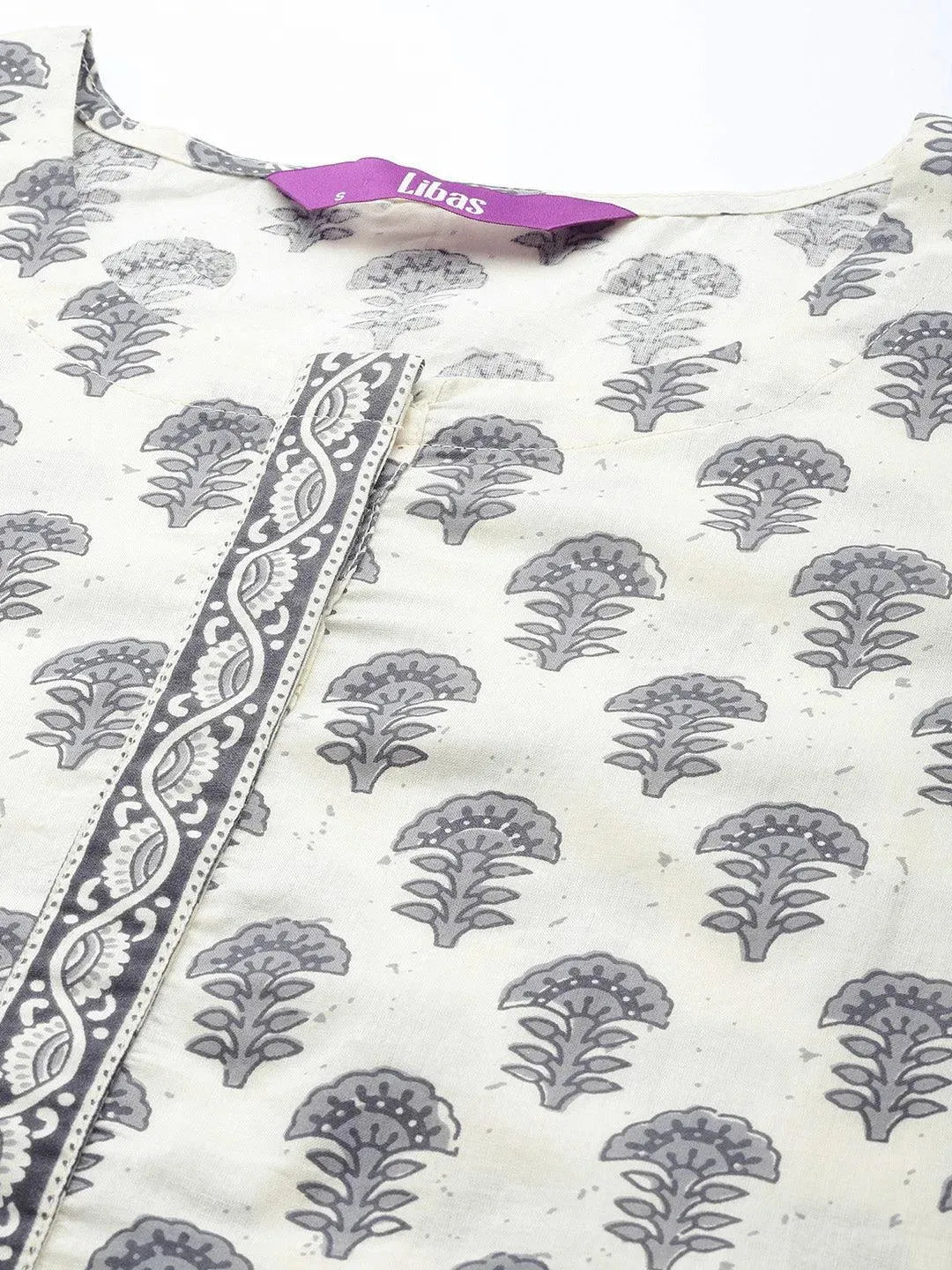 Off White Printed Cotton Suit Set - Libas 