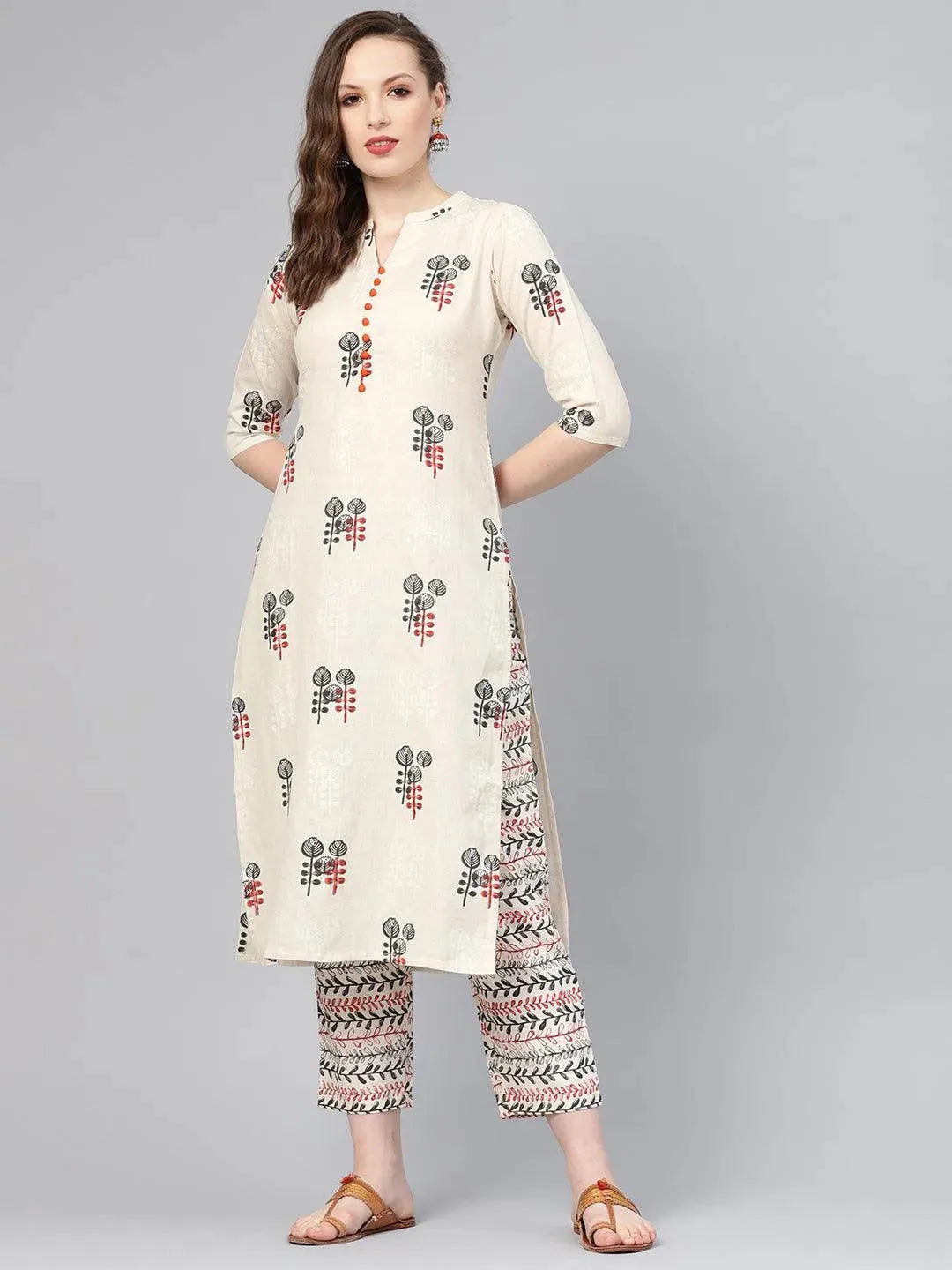 Off-White Printed Cotton Kurta Set - Libas