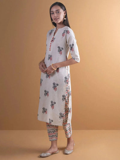 Off-White Printed Cotton Kurta Set - Libas