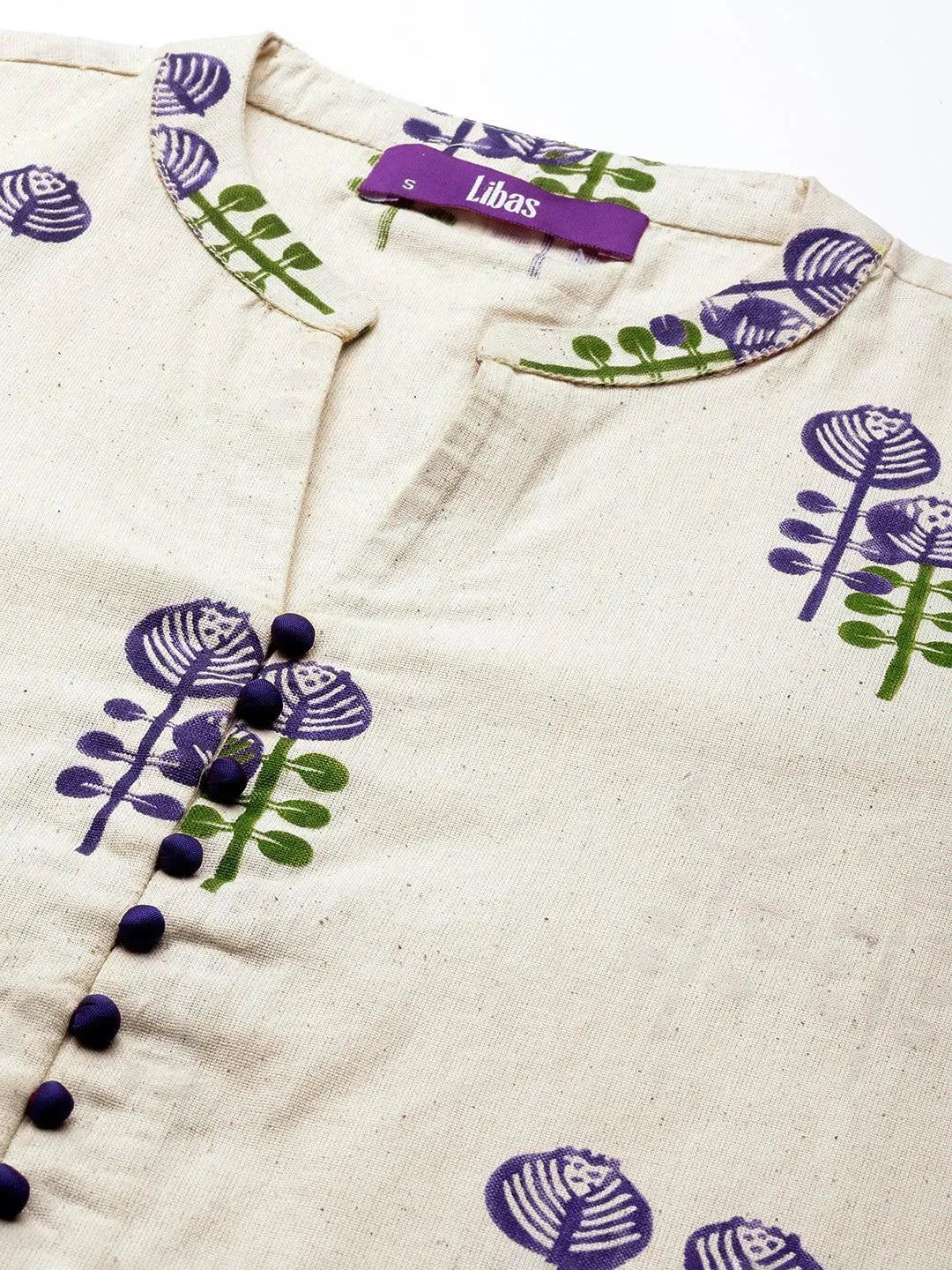 Off White Printed Cotton Straight Kurta Set - Libas 