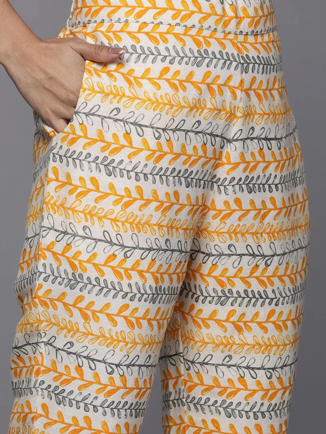 Off White Printed Cotton Straight Kurta Set - Libas 