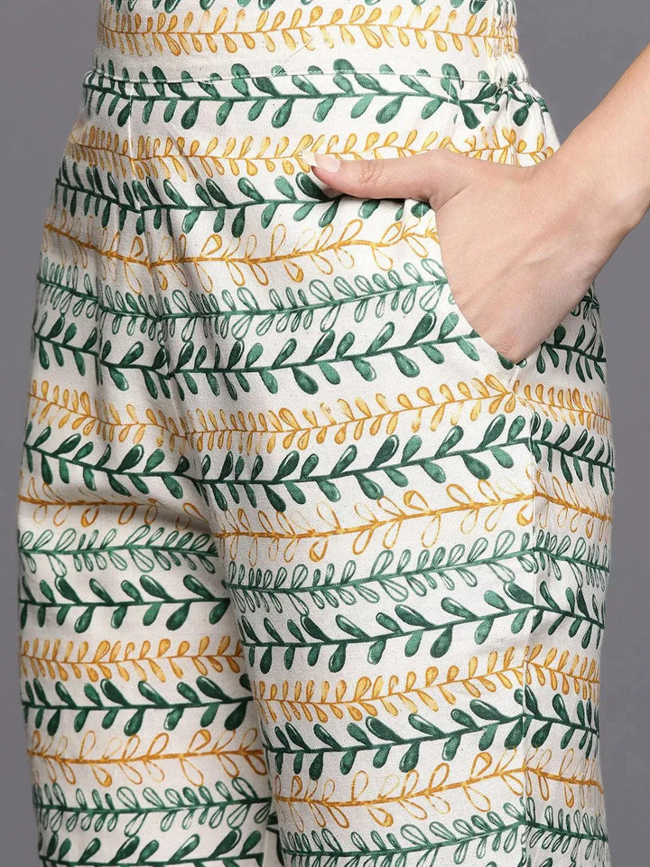Off White Printed Cotton Straight Kurta Set - Libas