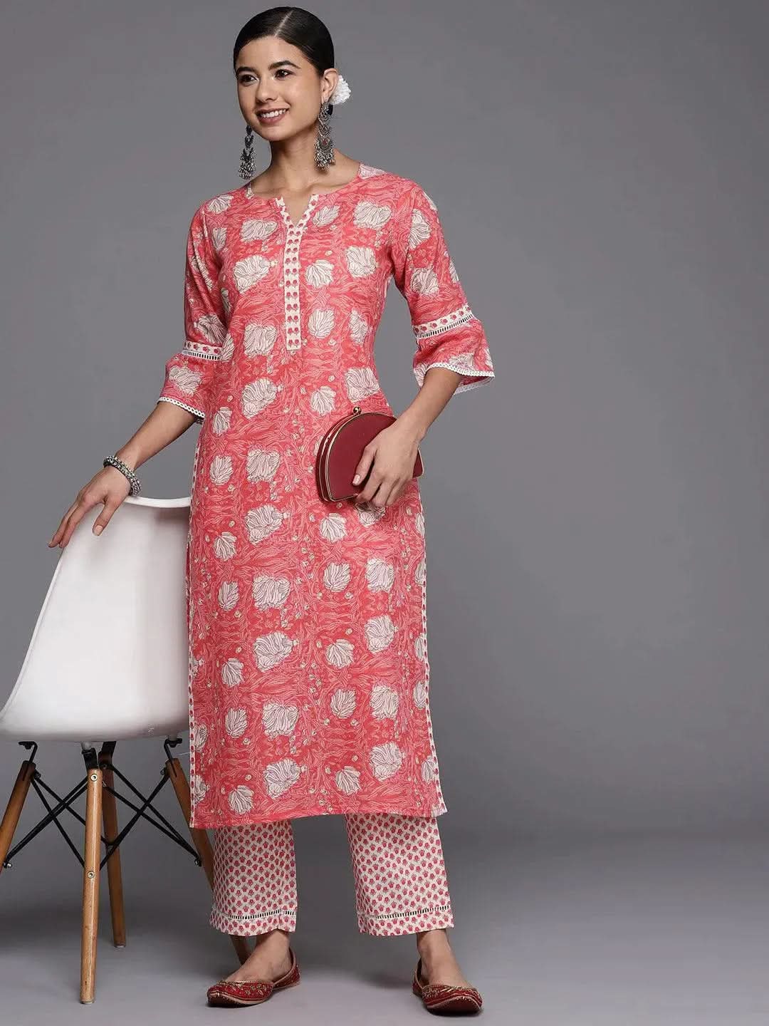 Off White Printed Cotton Trousers - Libas 