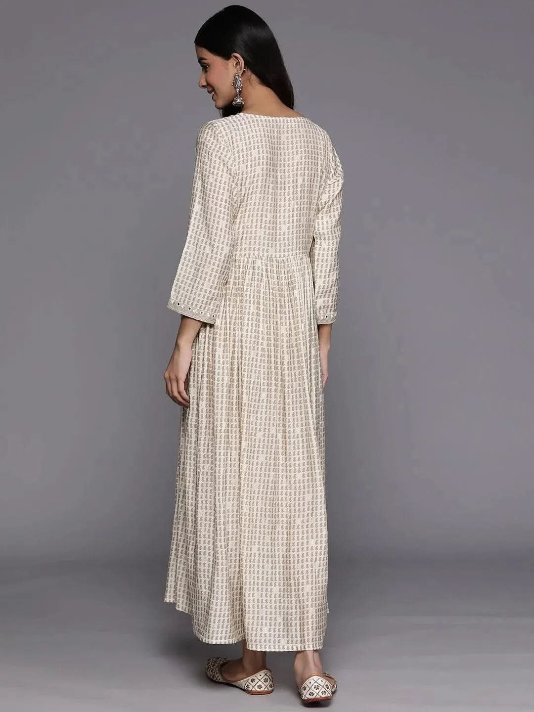 

Off White Printed Fit and Flare Silk Dress