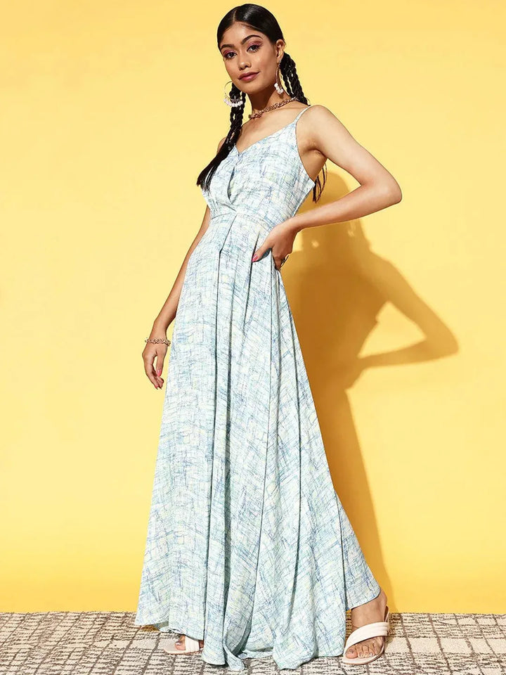 Off White Printed Georgette Dress - Libas