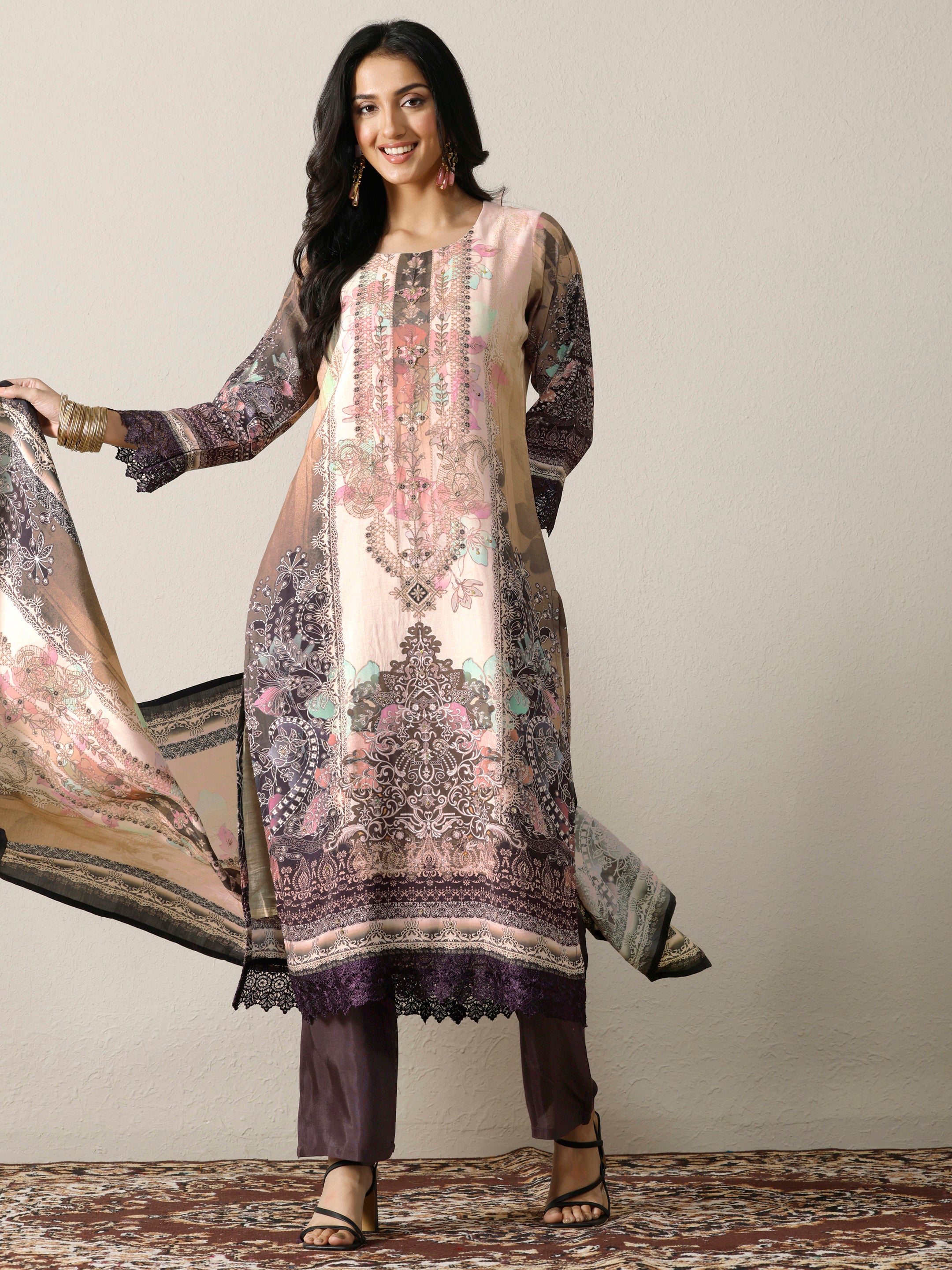 Off White Printed Muslin Straight Suit Set With Dupatta-image-26