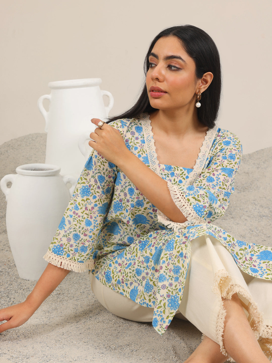  Off White Printed Pure Cotton Straight Kurta Set 