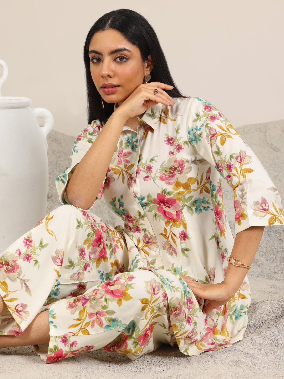  Off White Printed Rayon Co-Ord Sets 