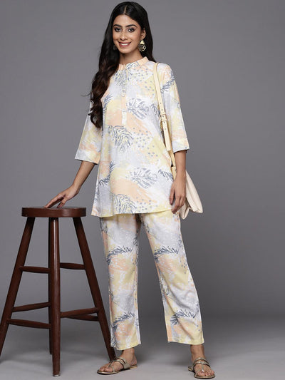 Off White Printed Rayon Co-Ords - Libas