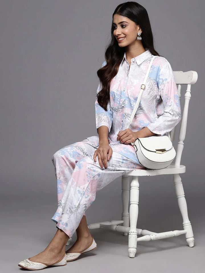 Off White Printed Rayon Co-Ords - Libas