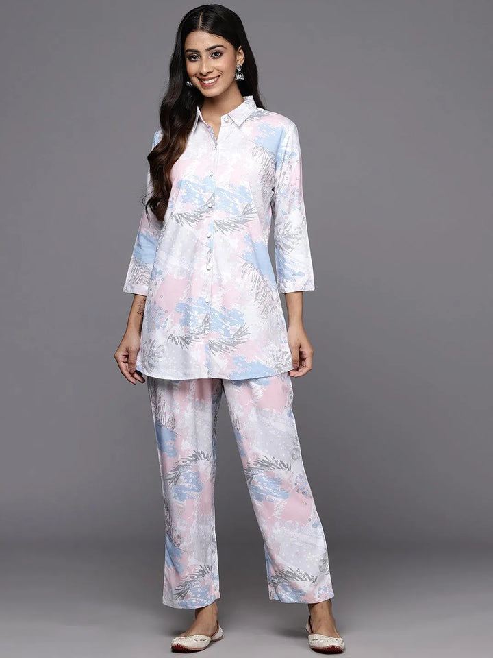 Off White Printed Rayon Co-Ords - Libas