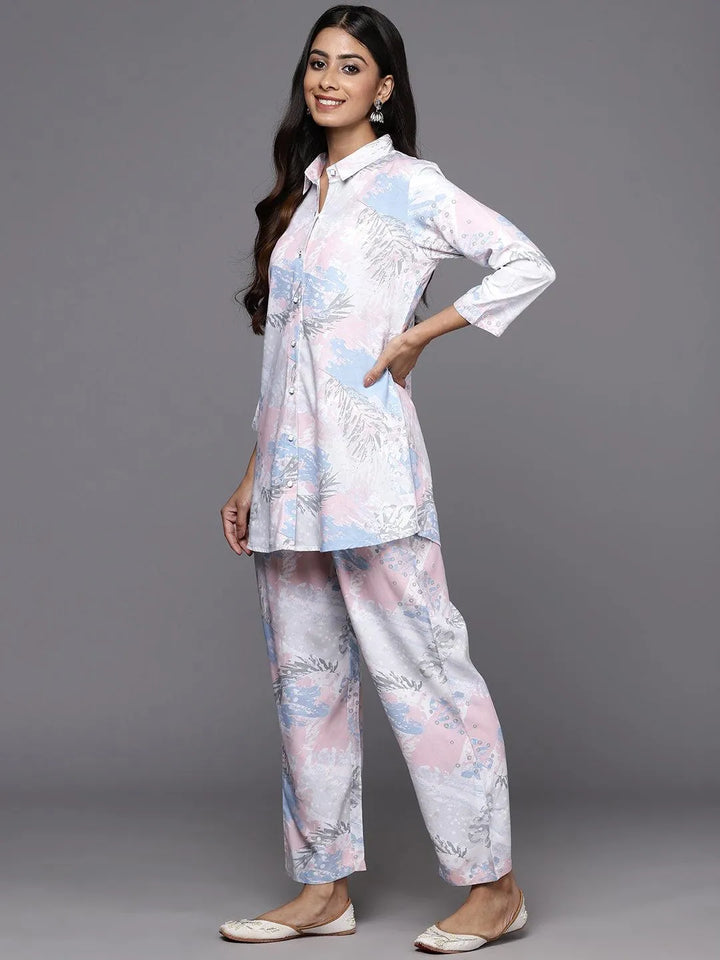 Off White Printed Rayon Co-Ords - Libas