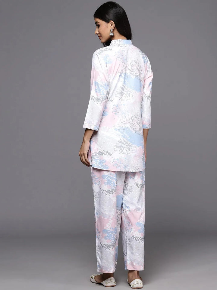 Off White Printed Rayon Co-Ords - Libas