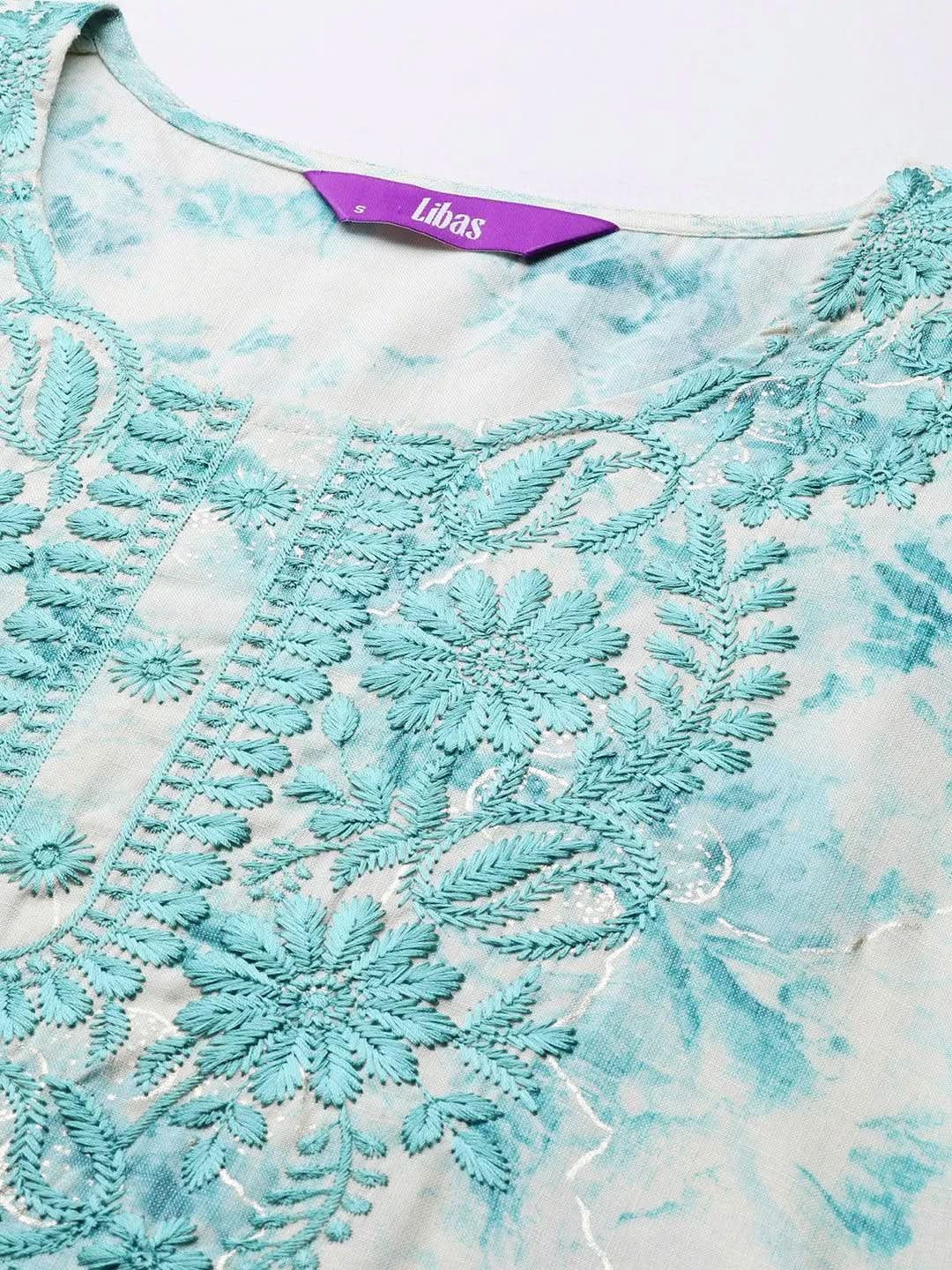 Off White Printed Rayon Straight Kurta - Libas 